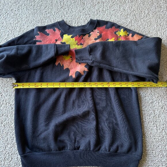 Vintage Tultex Fall Leaves Sweatshirt L Black Handmade Cozy Autumn Vibes 🍁 - Picture 8 of 9